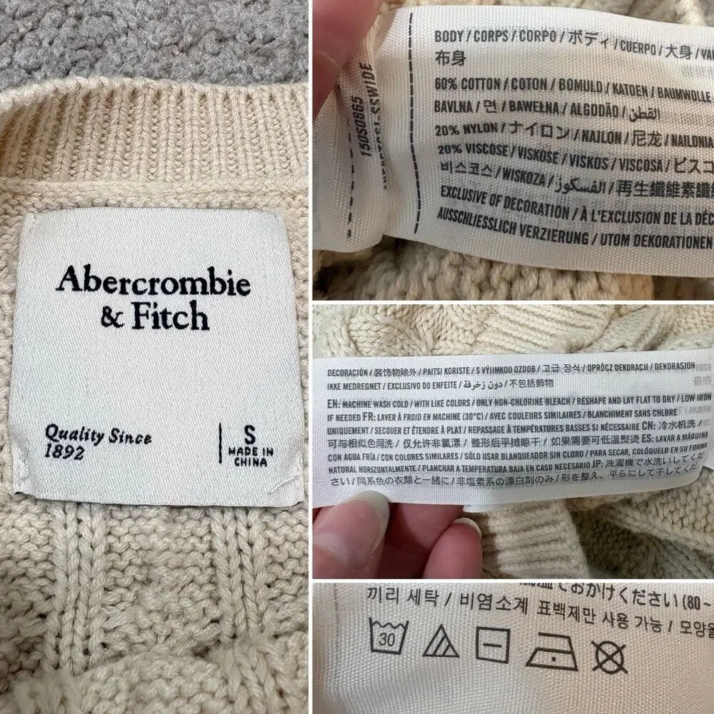 Abercrombie & Fitch Cream Cable Knit Sweater Vest Size S